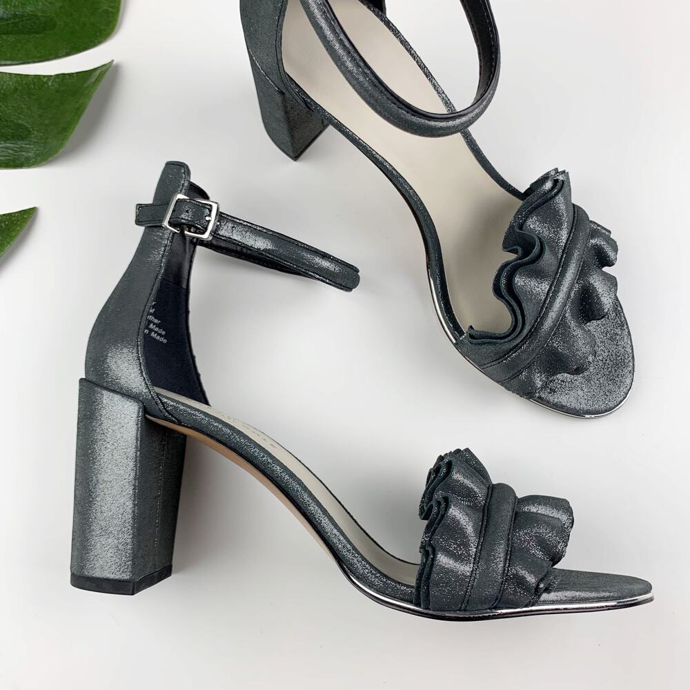 Kenneth Cole Langley Sandals Heels Silver Grey Ankle Strap Suede Women's 7.5